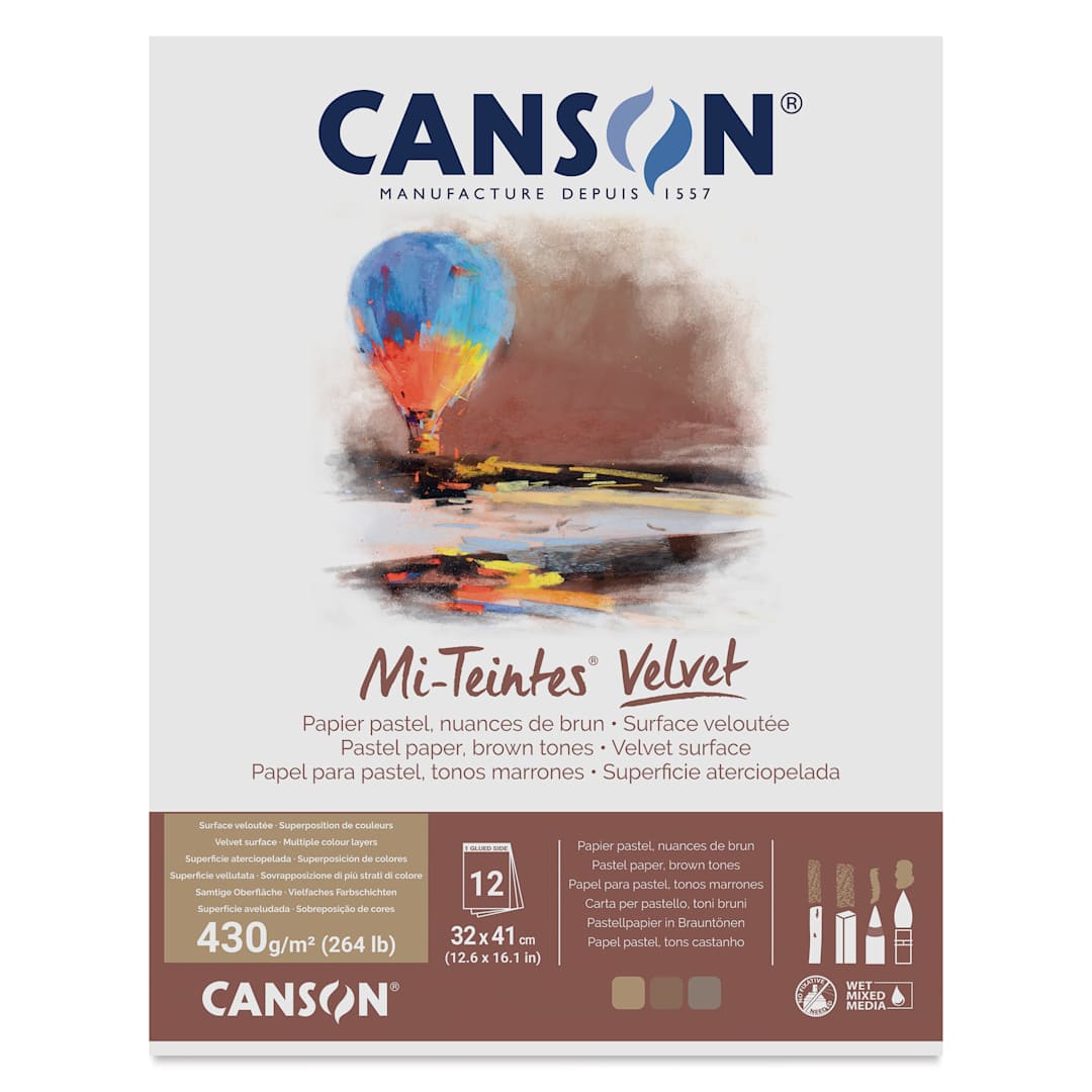Open in modal - Canson Mi-Teintes Velvet Paper Pad - 9.4" x 12.6", Brown Tones, 12 Sheets, front cover