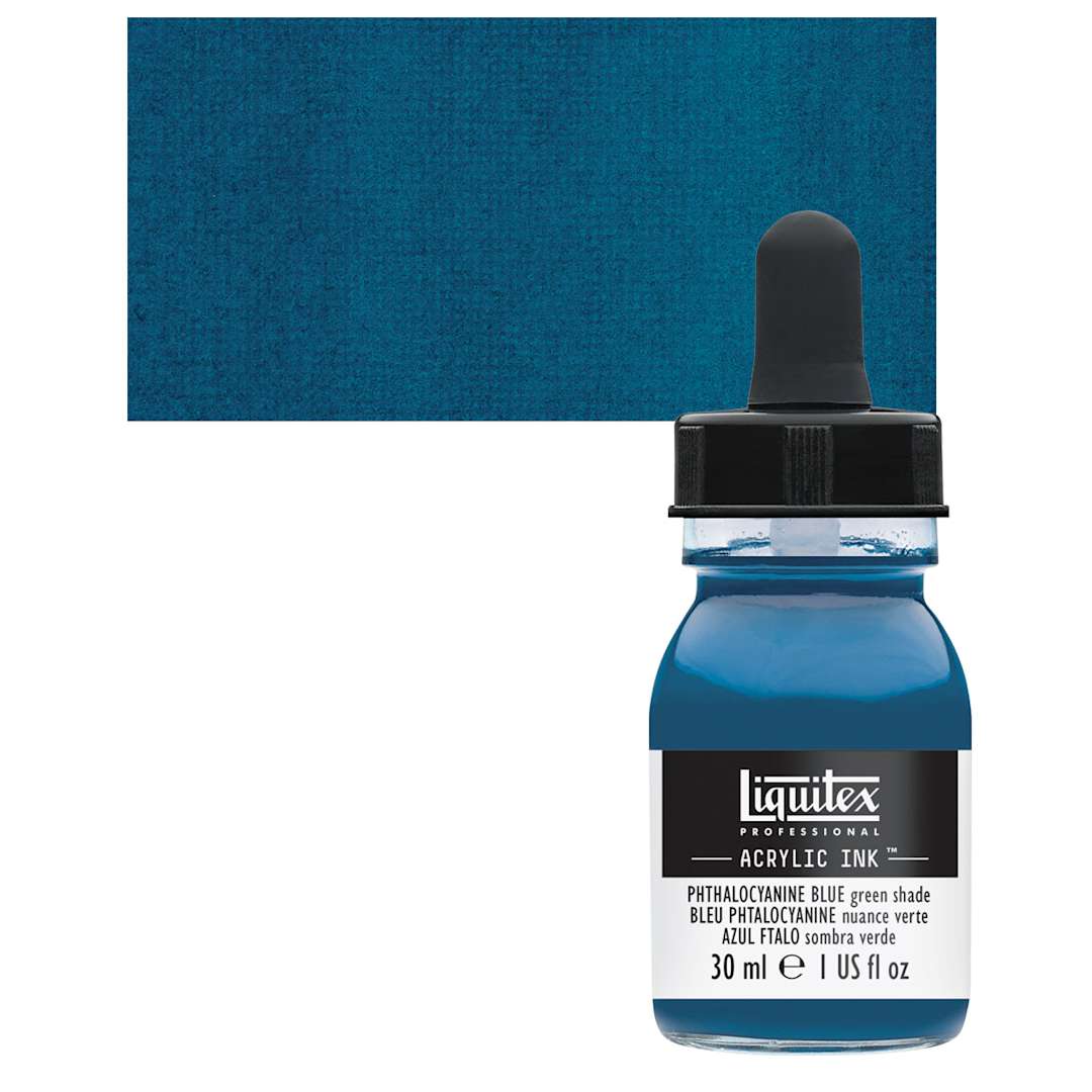 Open in modal - Liquitex Professional Acrylic Ink - Phthalo Blue Green Shade bottle and swatch