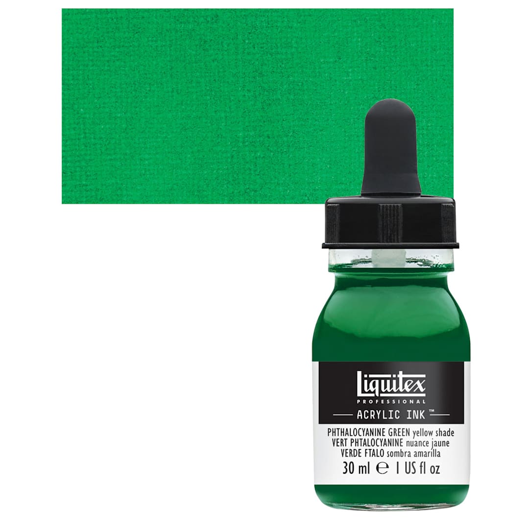 Open in modal - Liquitex Professional Acrylic Ink - Phthalo Green Yellow Shade bottle and swatch