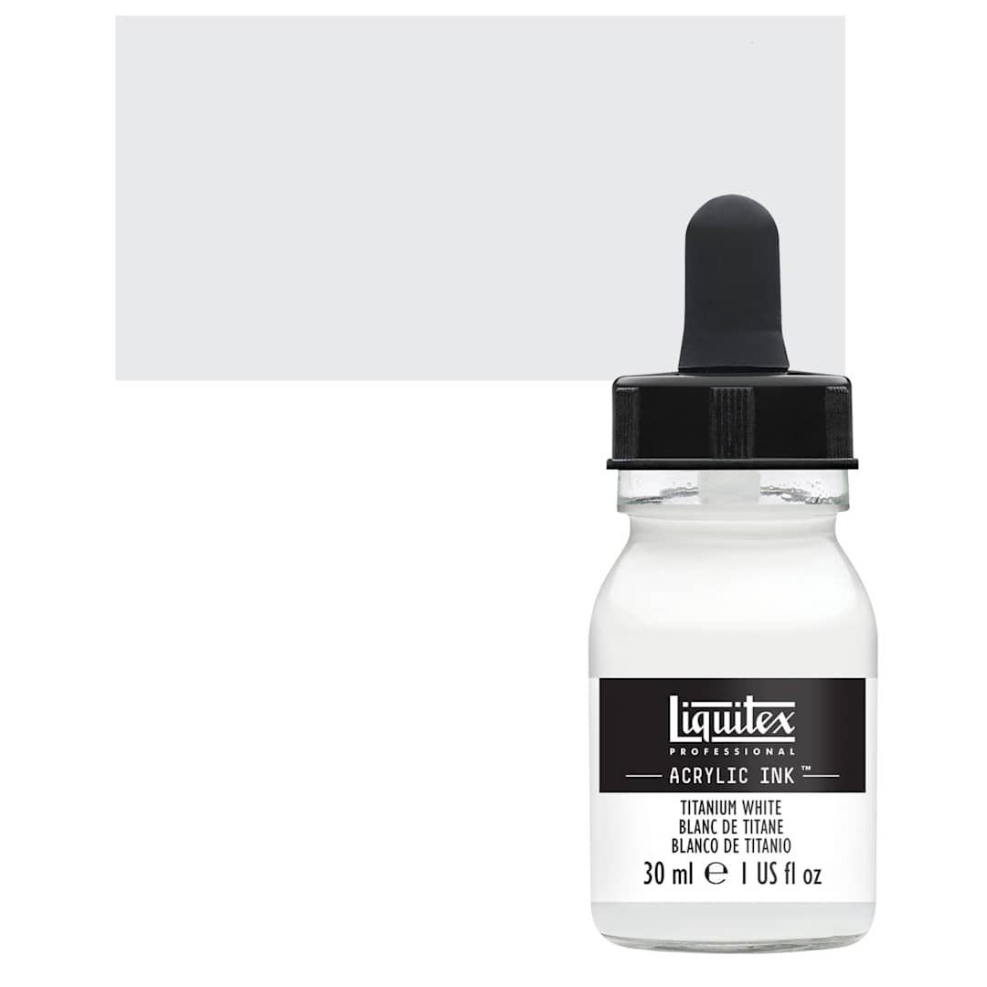 Open in modal - Liquitex Professional Acrylic Ink - Titanium White bottle and swatch