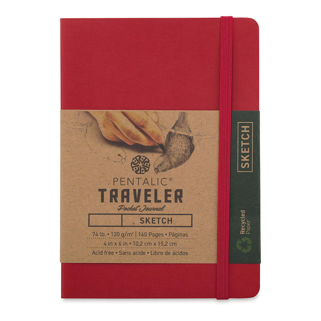Open in modal - Pentalic Recycled Traveler's Sketchbook - 5-7/8'' x 4-1/8'', Red