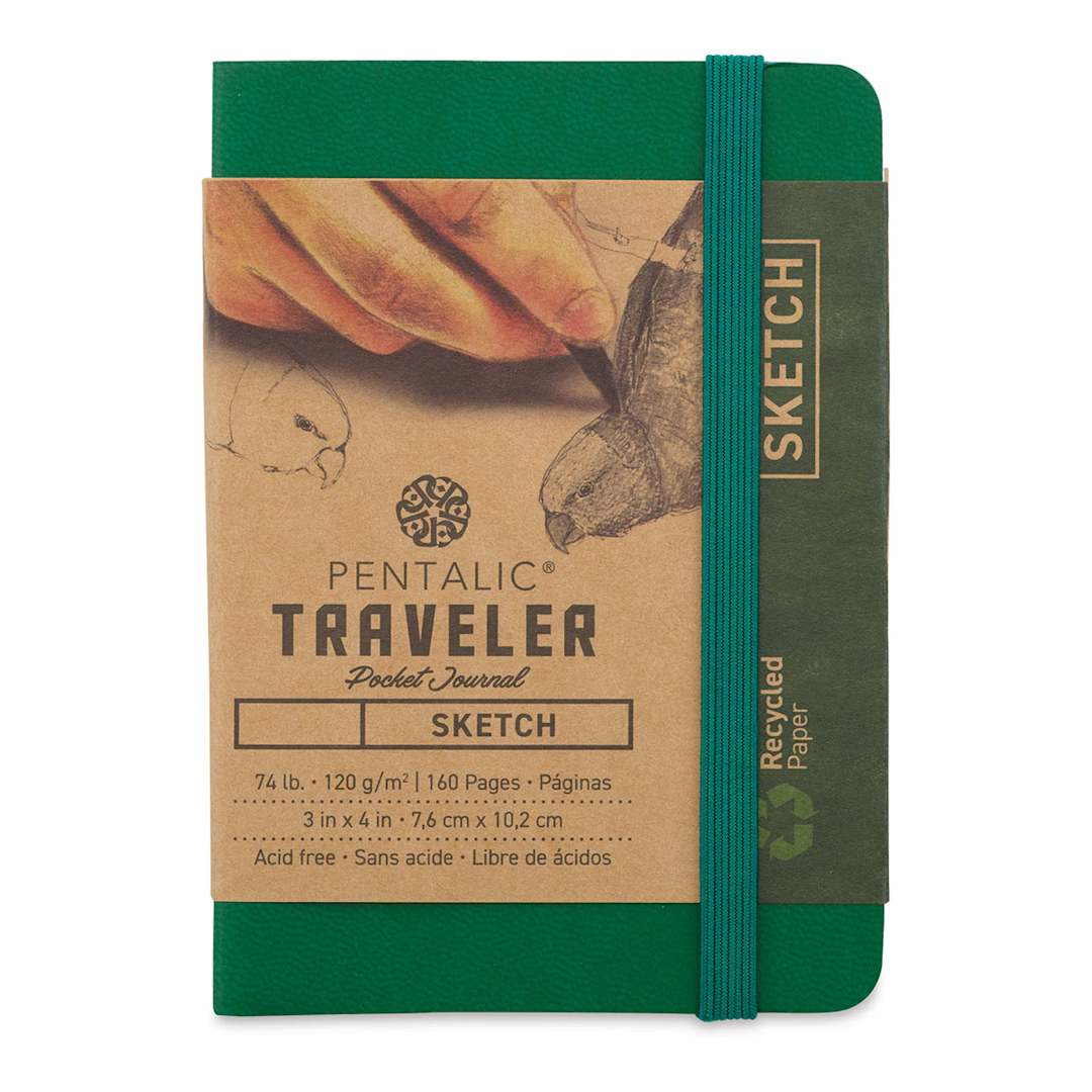 Open in modal - Pentalic Recycled Traveler's Sketchbook - 4-1/8" x 2-7/8", Green