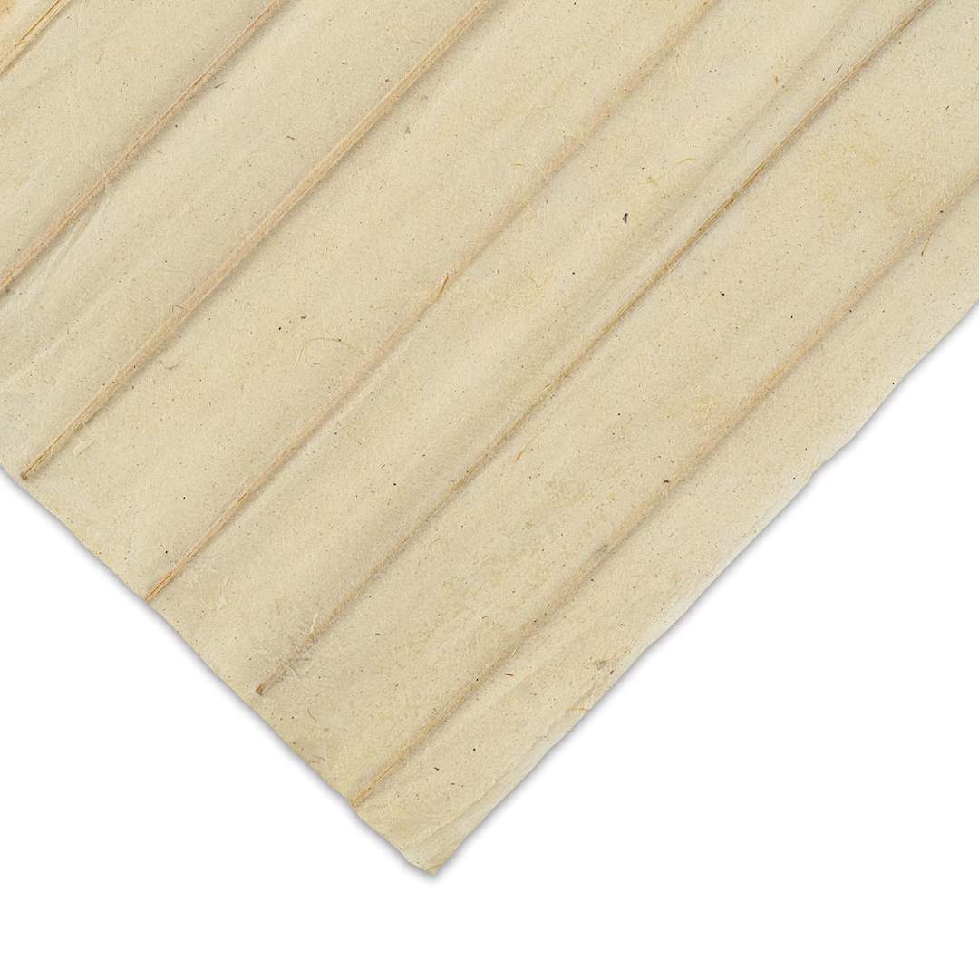 Open in modal - Black Ink Nepalese Oil Paper - Closeup of corner of Sticks paper showing bamboo sticks in paper