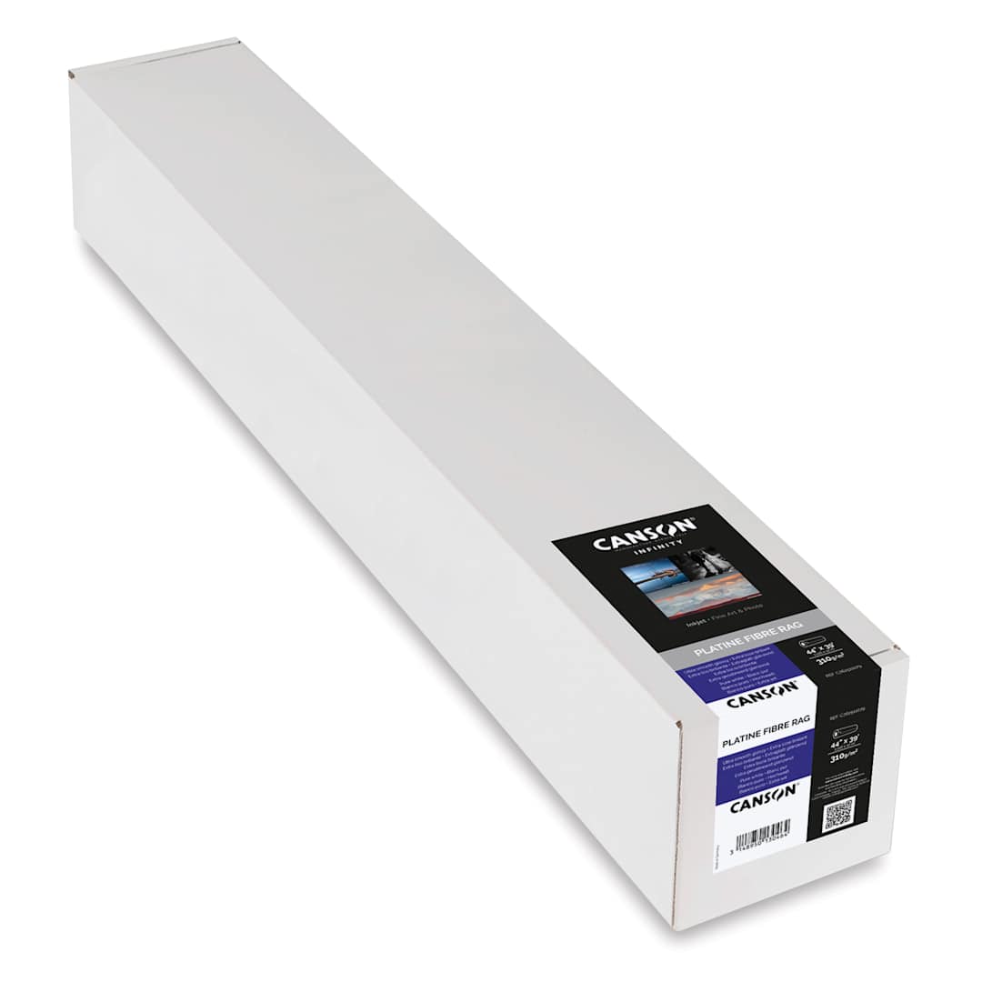 Open in modal - Canson Infinity Platine Fibre Rag Inkjet Paper Roll - 44" x 39 ft, packaging