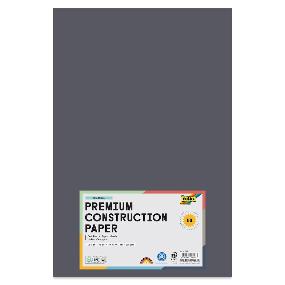 Open in modal - Folia Premium Construction Paper - Pkg of 50, Charcoal, 12" x 18", front of packaging