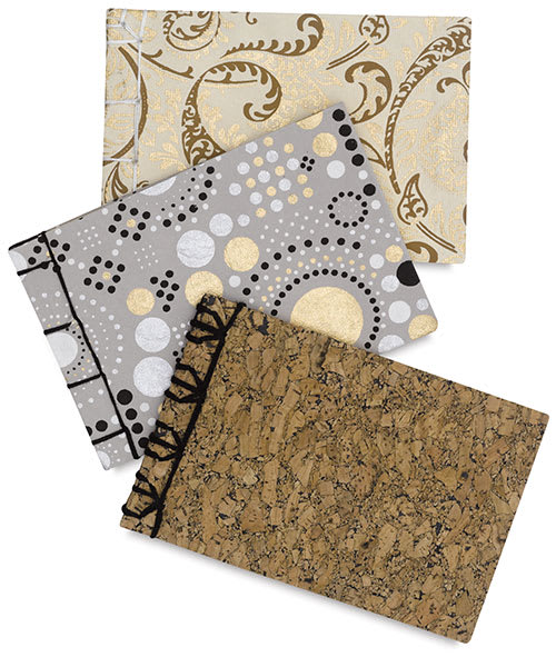 Open in modal - Books by Hand Stab Binding Kits - 3 finished Books from Kit 1 with neutral colors
