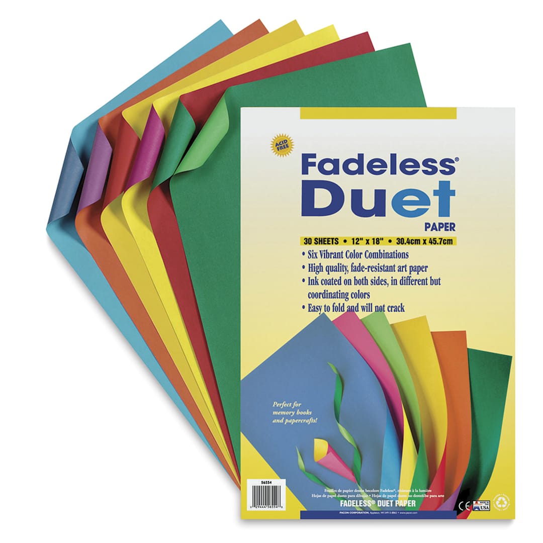 Open in modal - Fadeless 2-Color Duet Paper - Front of package with components fanned behind