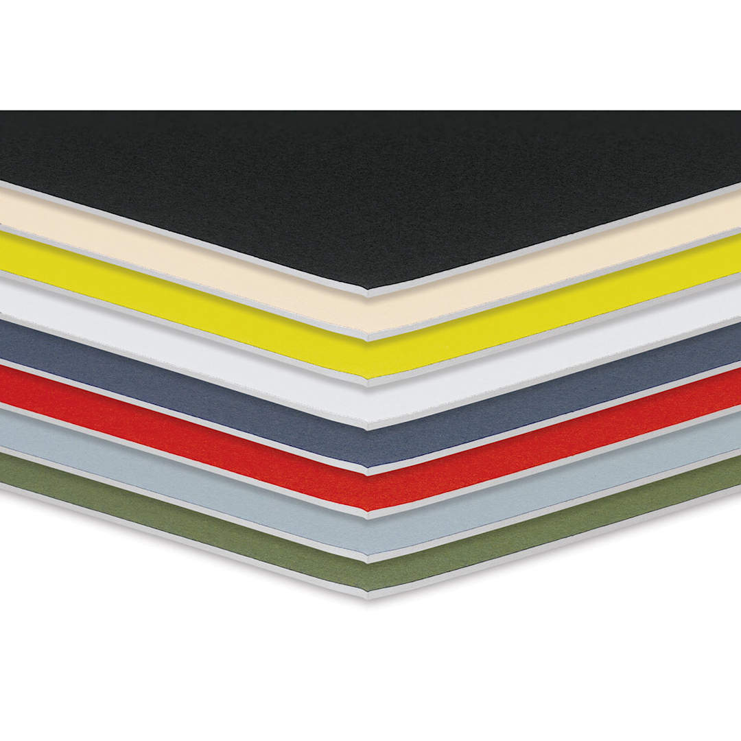Open in modal - Crescent Berkeley White Core Matboard - close up of corners on a selection of colors