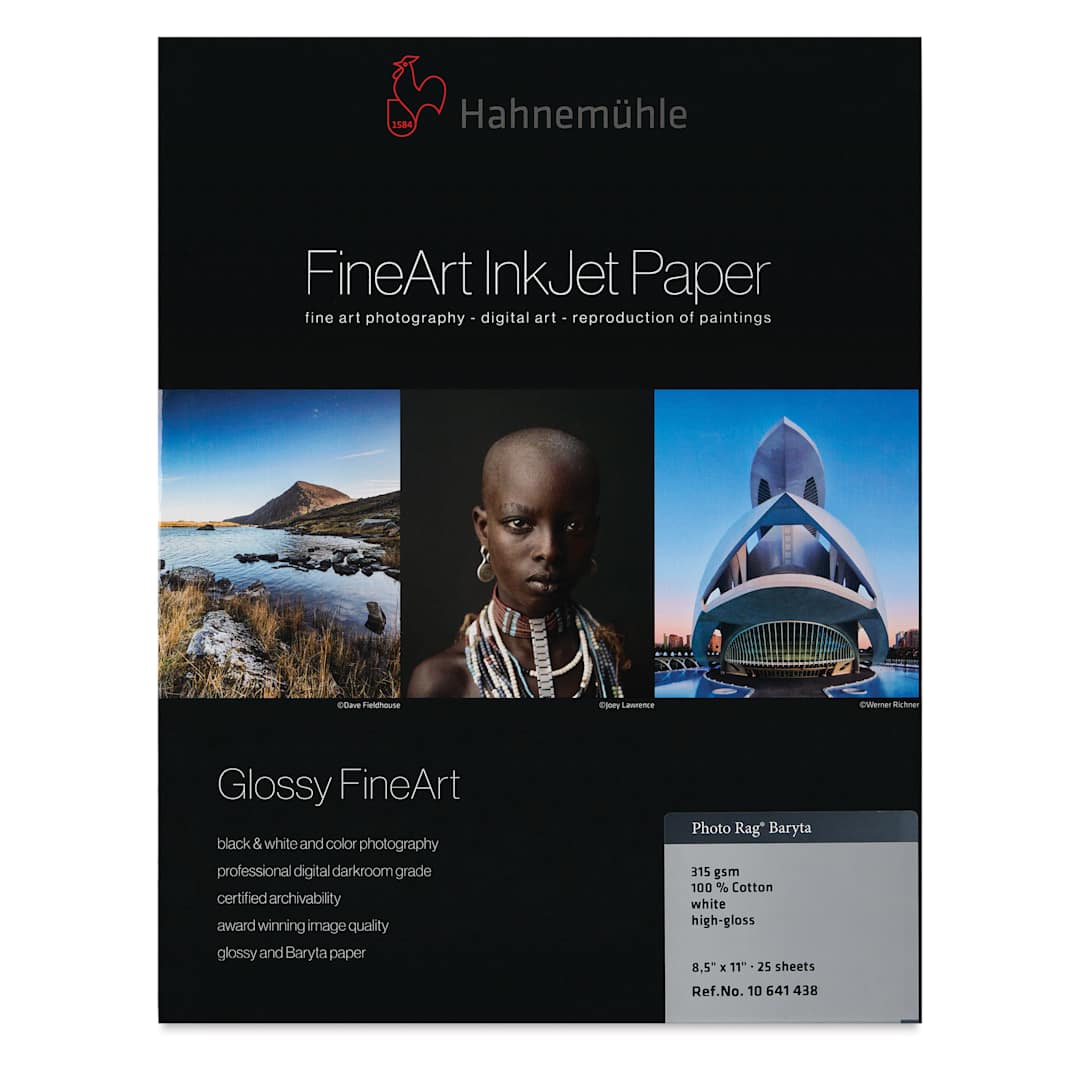 Open in modal - Hahnemühle Photo Rag Gloss Baryta FineArt Inkjet Paper - 8-1/2" x 11", Pkg of 25, front of packaging