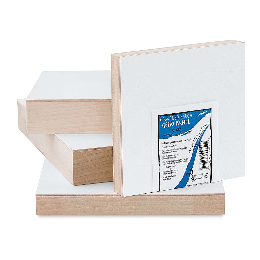 Open in modal - American Easel Gessoed Wood Painting Panels - Various Panels stacked with one upright