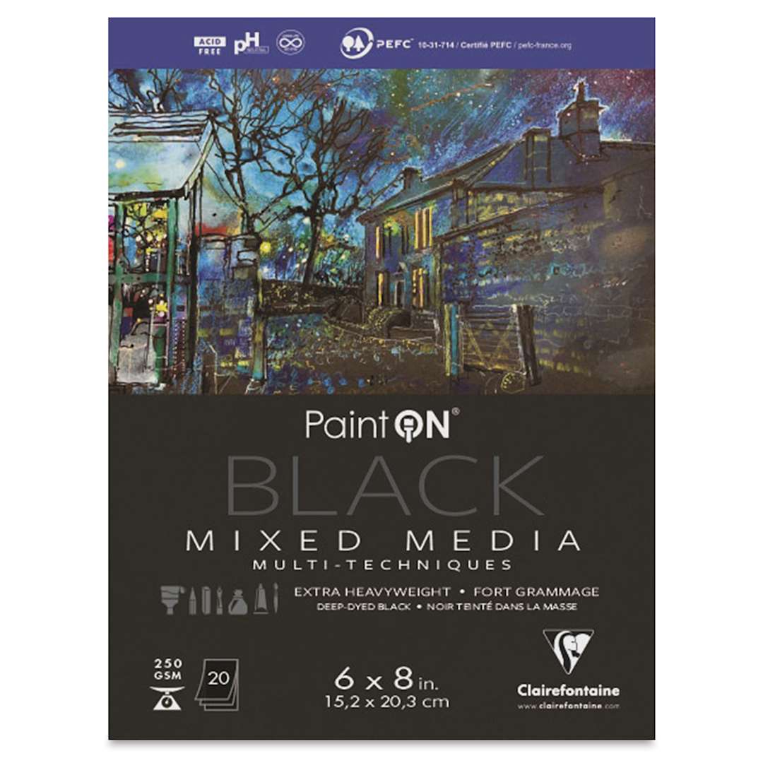 Open in modal - Clairefontaine PaintOn Mixed Media Pad - Black, 6" x 8", 20 Sheets