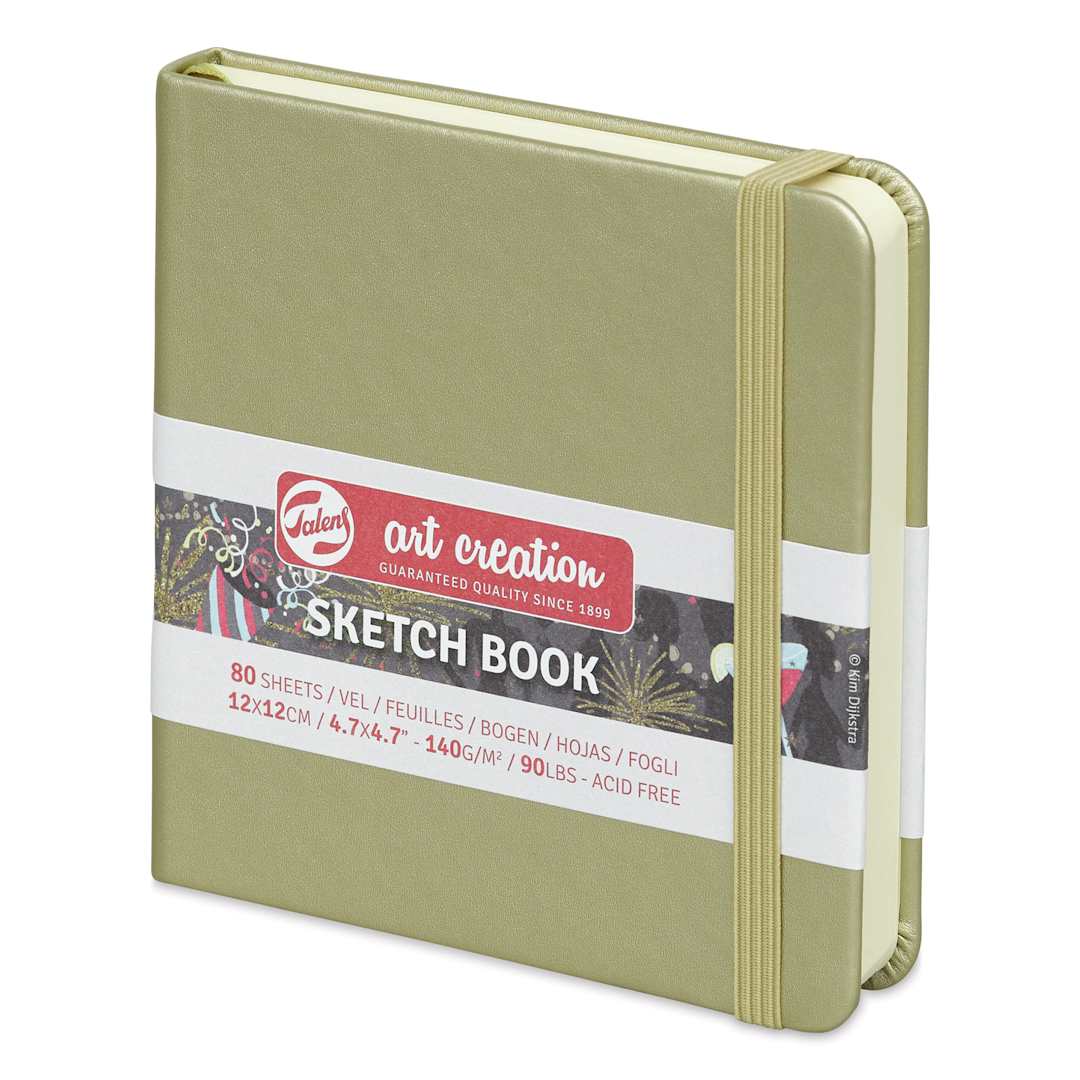 Open in modal - Talens Art Creations Sketchbook - Metallic White Gold, 4.7" x 4.7" (side view)