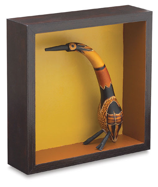 Open in modal - Ampersand Gessobord Shadow Boxes - Angled view of painted interior and holding statue
