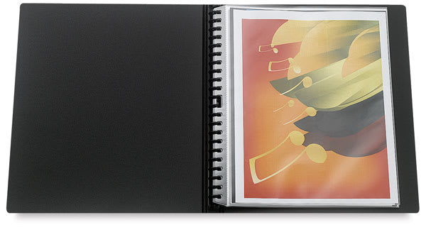 Open in modal - Itoya Art Profolio Multi-Ring Mini Refillable Binders - Top view of binder open to show pages and rings