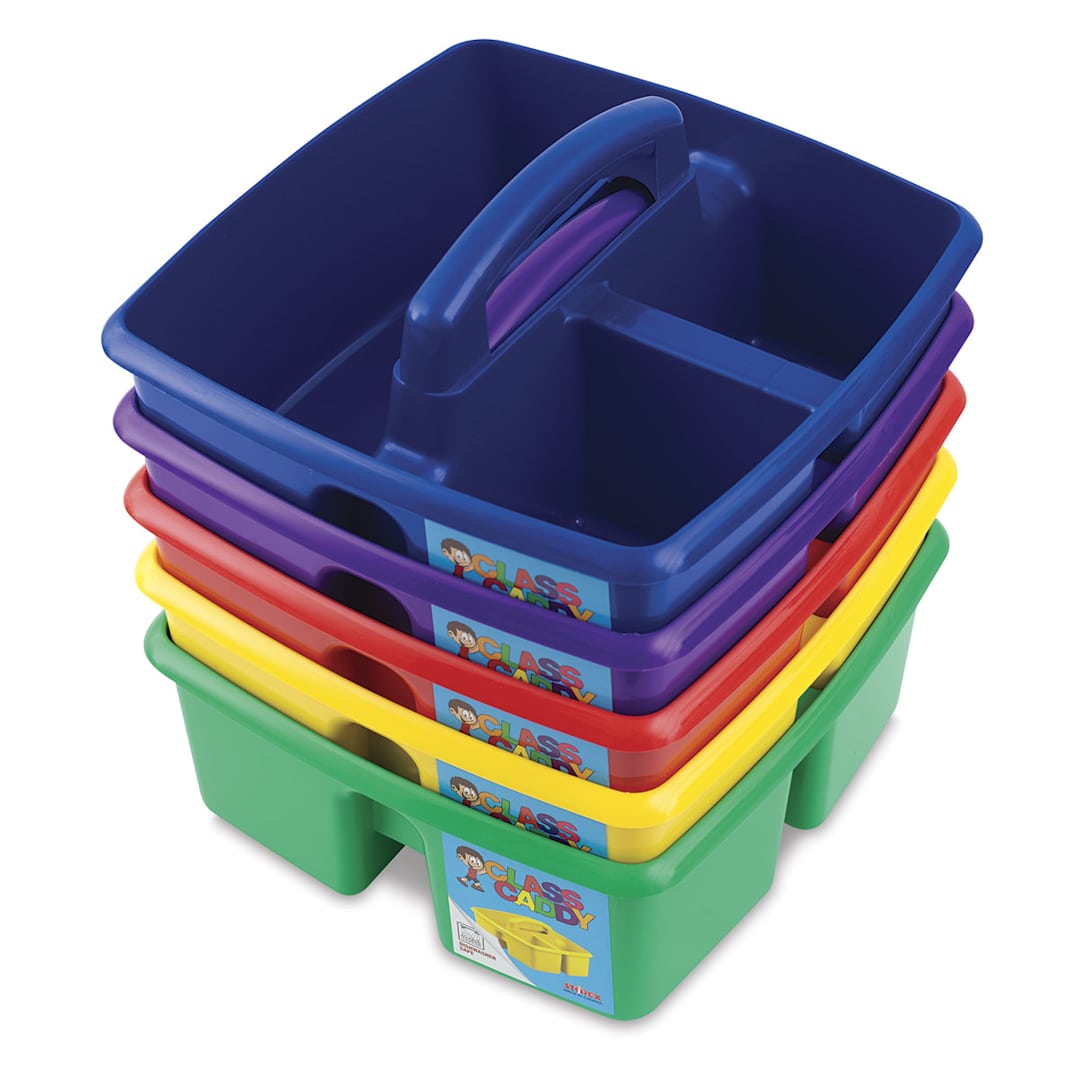 Open in modal - Storex Classroom Caddies - Set of 5 Small Caddies shown stacked at Right angle