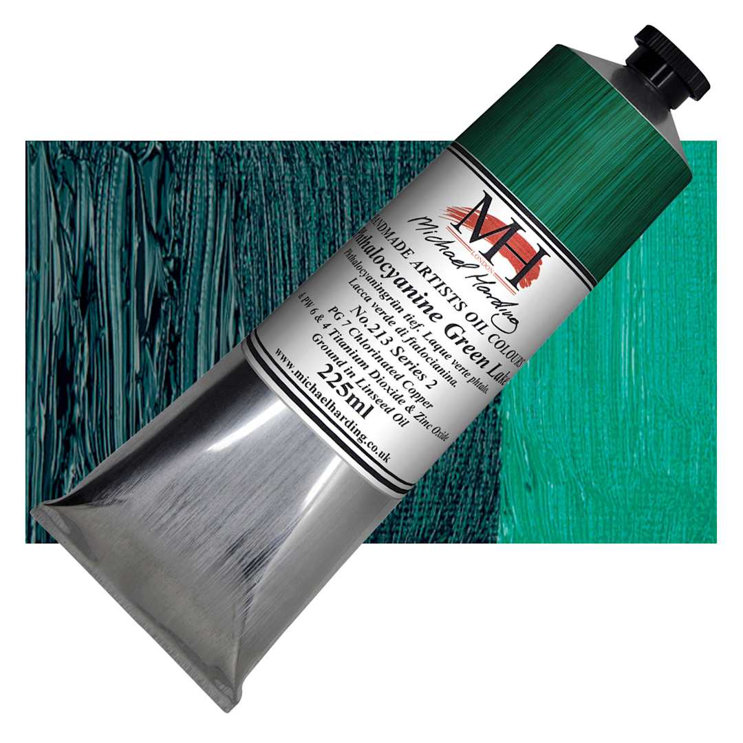 Open in modal - Michael Harding Artists Oil Paint - Phthalo Green Lake, 225 ml tube and swatch