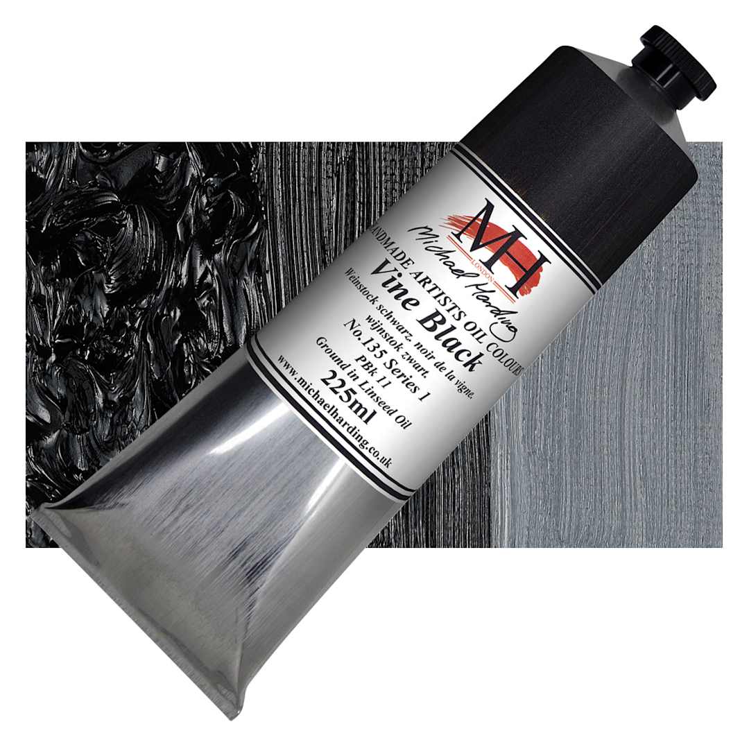 Open in modal - Michael Harding Artists Oil Paint - Vine Black, 225 ml tube and swatch