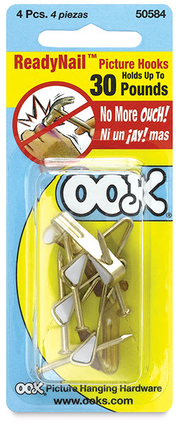 Open in modal - Ook ReadyNail Conventional Picture Hangers - Front of blister package of 4 30 lb hangers