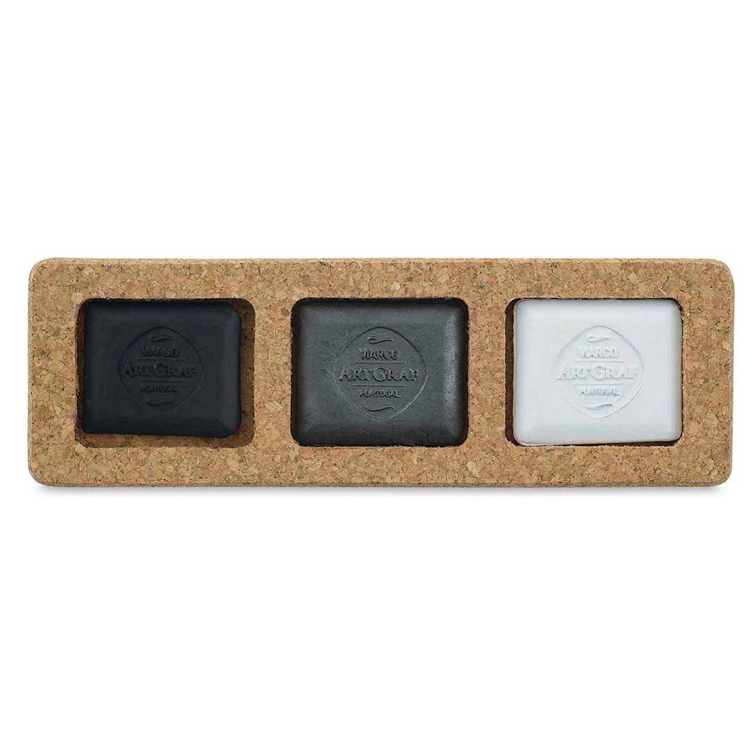 Open in modal - ArtGraf Viarco Pigmented Tailor Chalk - Open set of 3 Monochrome colors shown in cork storage holder