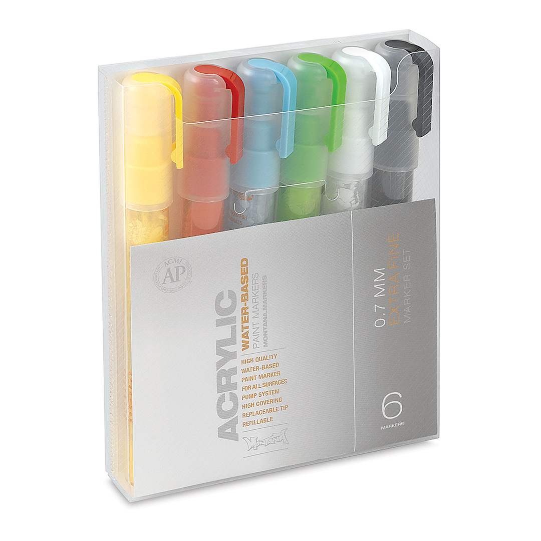 Open in modal - Montana Acrylic Markers - Set of 6, Assorted Colors, Extra Fine Point