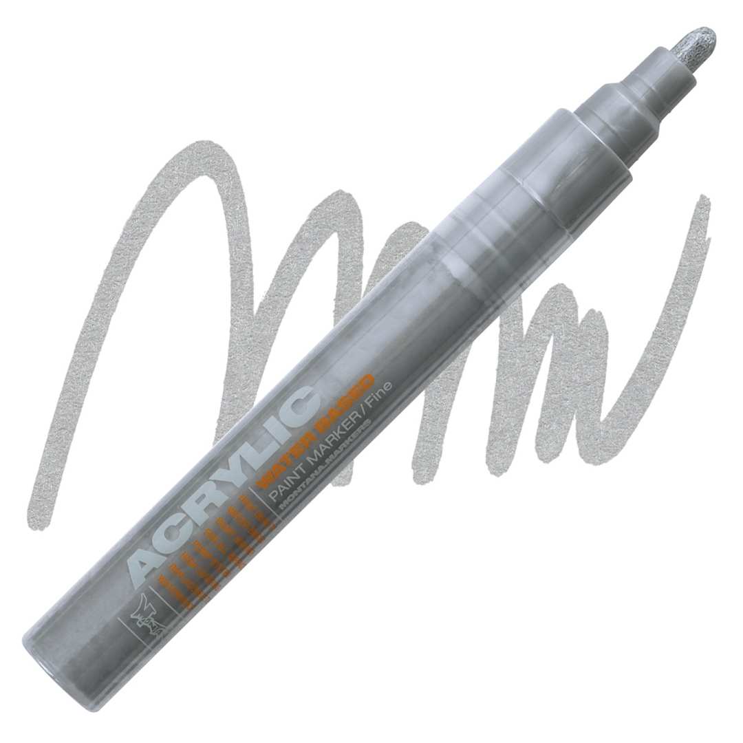Open in modal - Montana Acrylic Marker - 2 mm Tip, Outline Silver (Metallic) marker and swatch