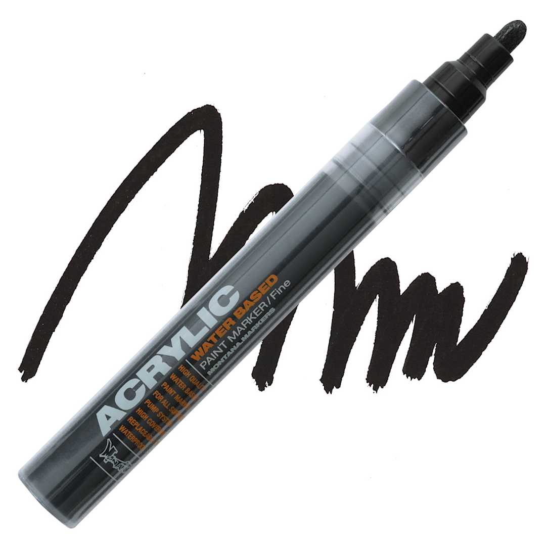 Open in modal - Montana Acrylic Marker - 2 mm Tip, Shock Black marker and swatch