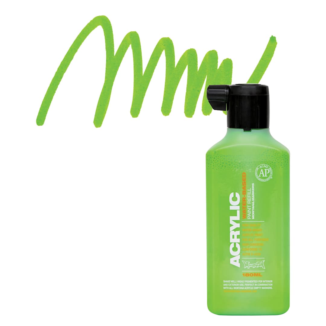 Open in modal - Montana Acrylic Marker Refill - 180 ml, Shock Green Light, Refill and swatch