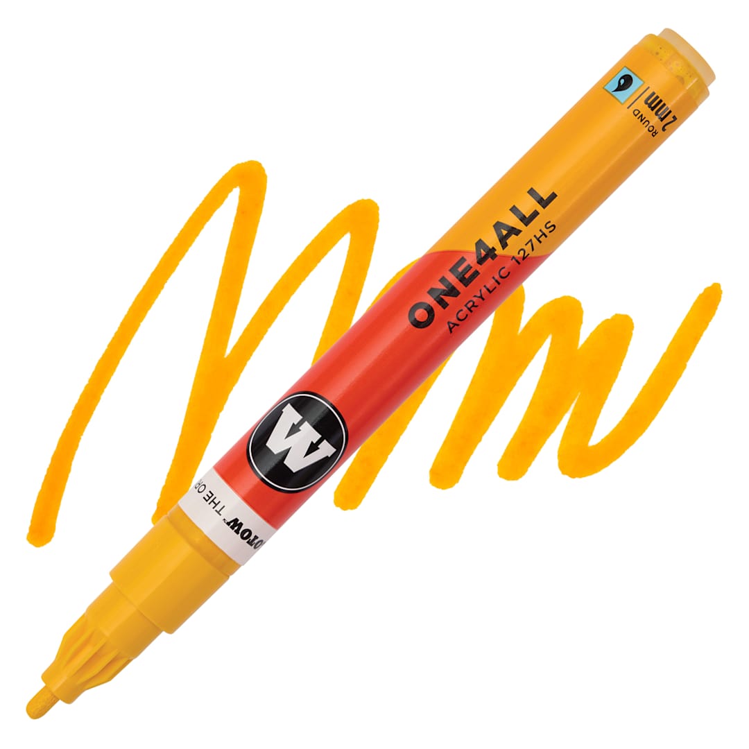 Open in modal - Molotow One4All Acrylic Marker - 2 mm Tip, Signal Yellow, Bullet Tip, swatch and marker