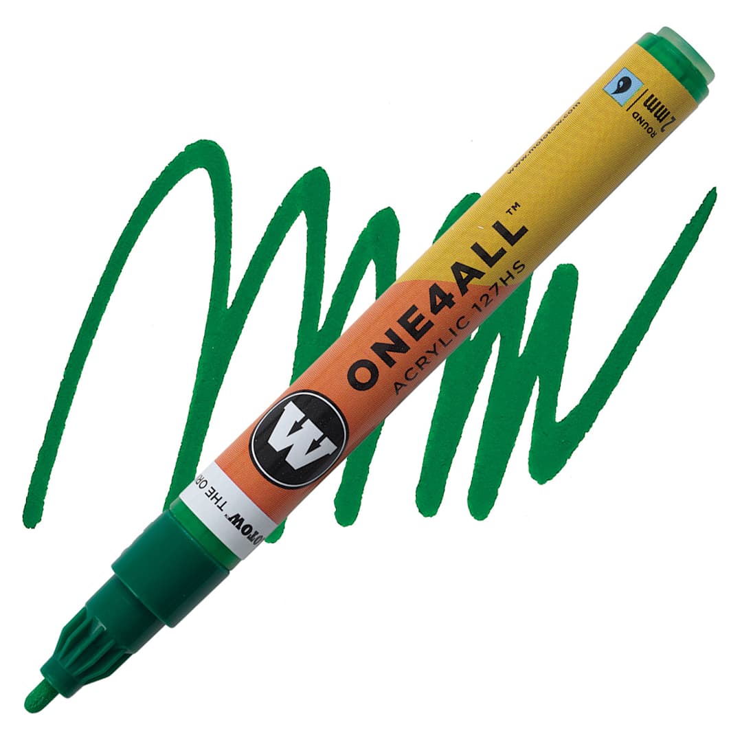 Open in modal - Molotow One4All Acrylic Marker - 2 mm Tip, Mister Green, Bullet Tip marker and swatch
