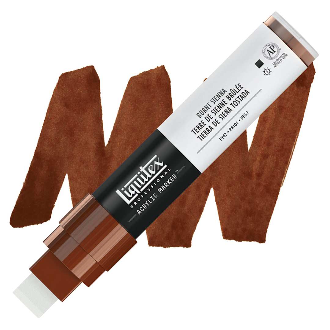 Open in modal - Liquitex Paint Marker - Burnt Sienna, 15mm Tip marker and swatch