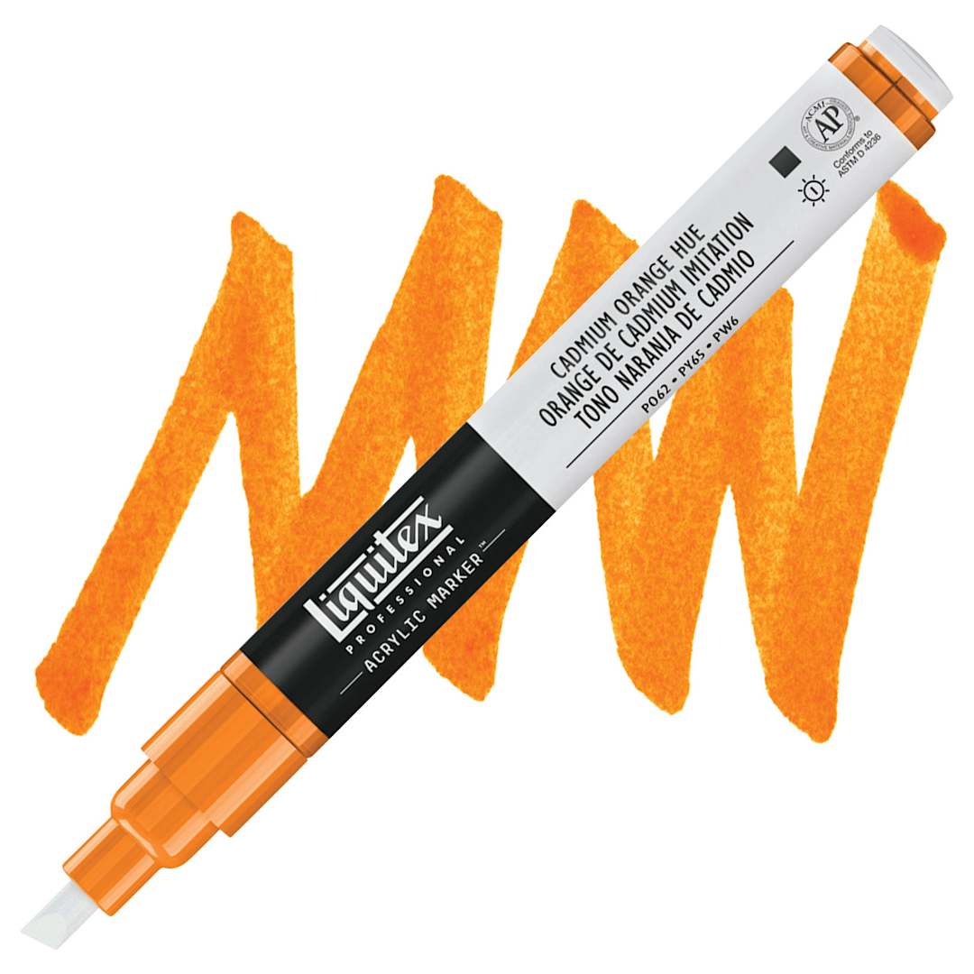 Open in modal - Liquitex Paint Marker - Cadmium Orange Hue, 2mm Tip marker and swatch