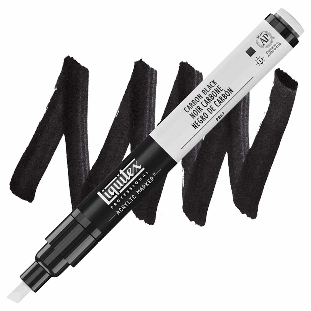 Open in modal - Liquitex Paint Marker - Carbon Black, 2mm Tip marker and swatch