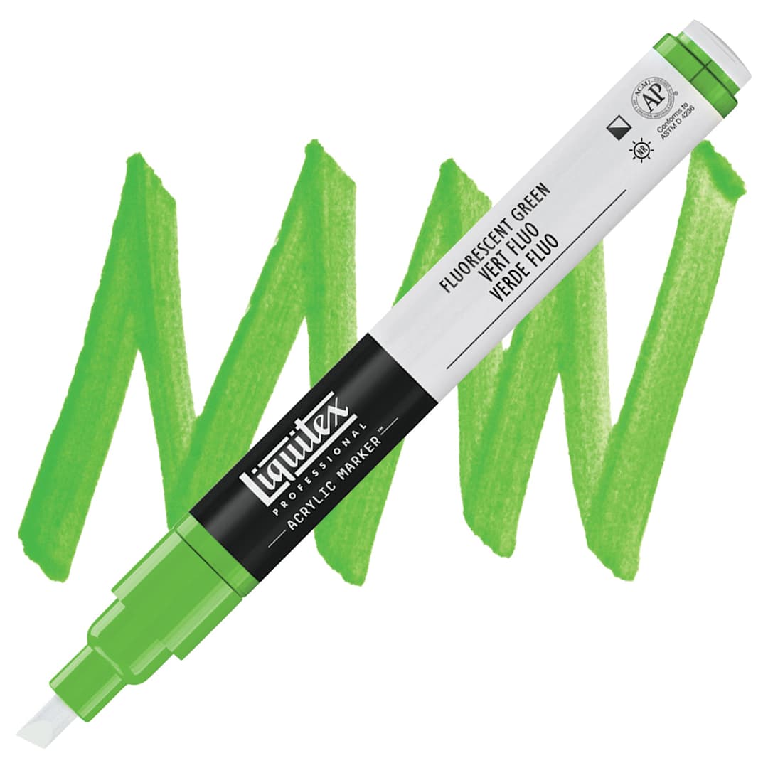 Open in modal - Liquitex Paint Marker - Fluorescent Green, 2 mm Tip marker and swatch