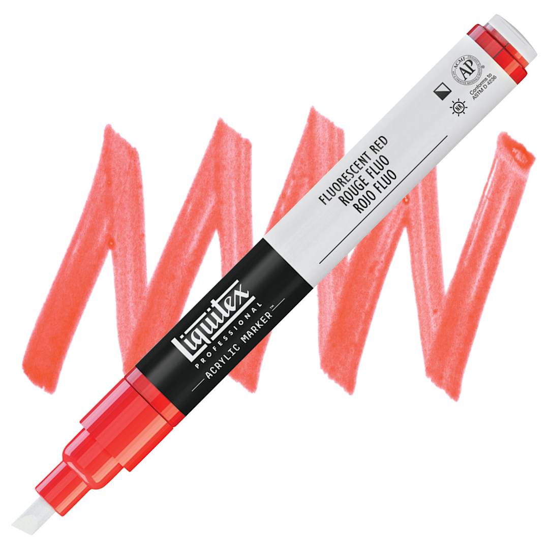 Open in modal - Liquitex Paint Marker - Fluorescent Red, 2mm Tip marker and swatch