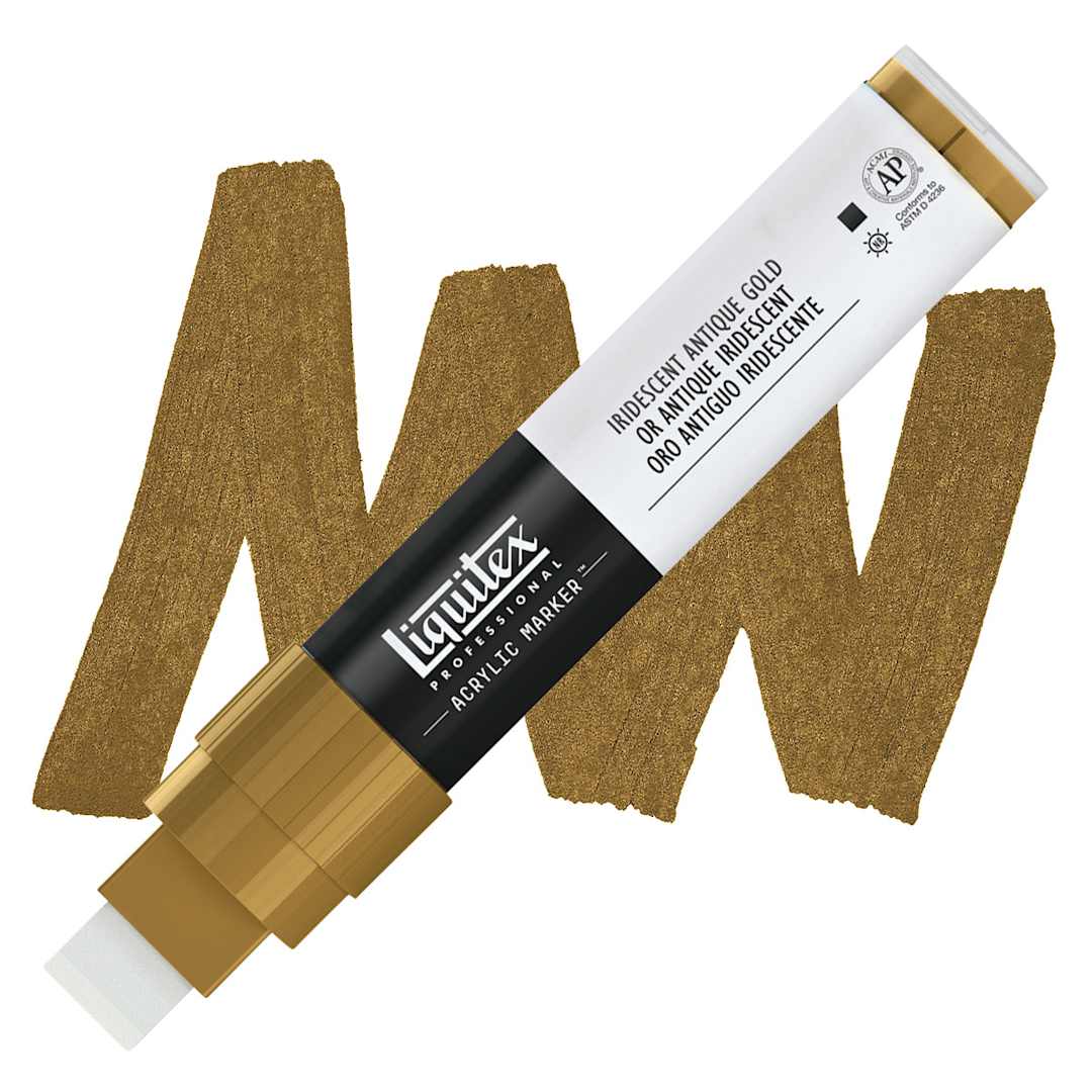 Open in modal - Liquitex Paint Marker - Iridescent Antique Gold, 15mm Tip marker and swatch