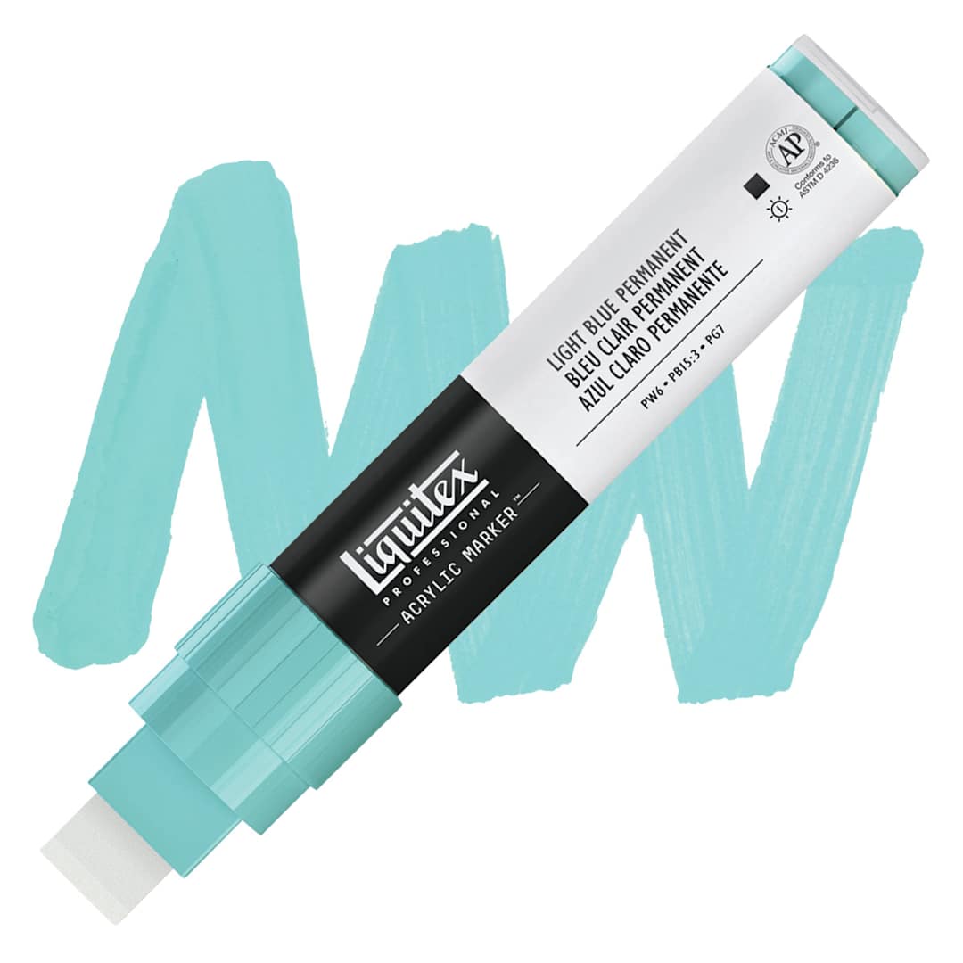 Open in modal - Liquitex Paint Marker - Light Blue Permanent, 15mm Tip marker and swatch