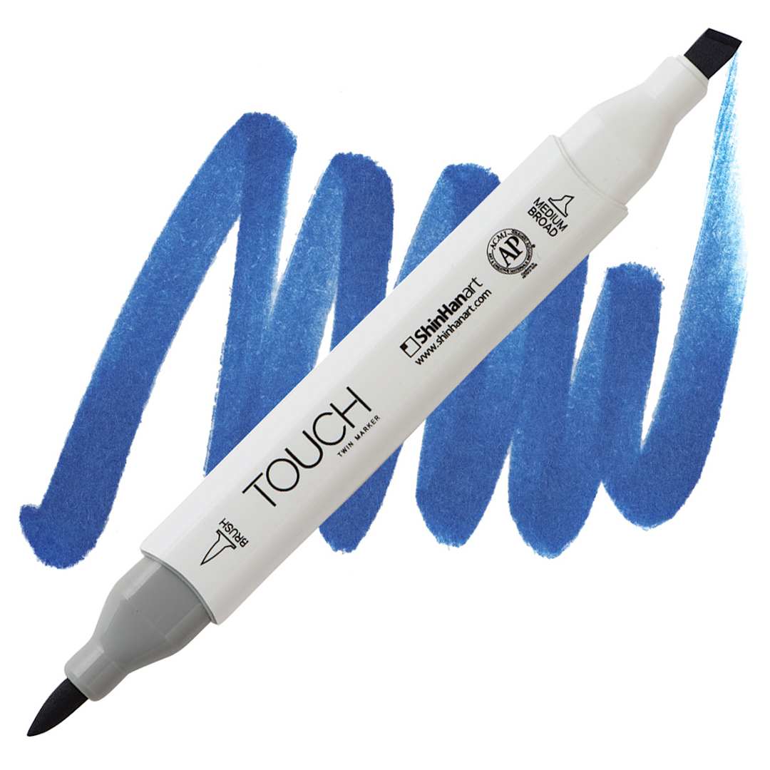 Open in modal - ShinHan Touch Twin Brush Marker - Cobalt Blue PB71 marker and swatch
