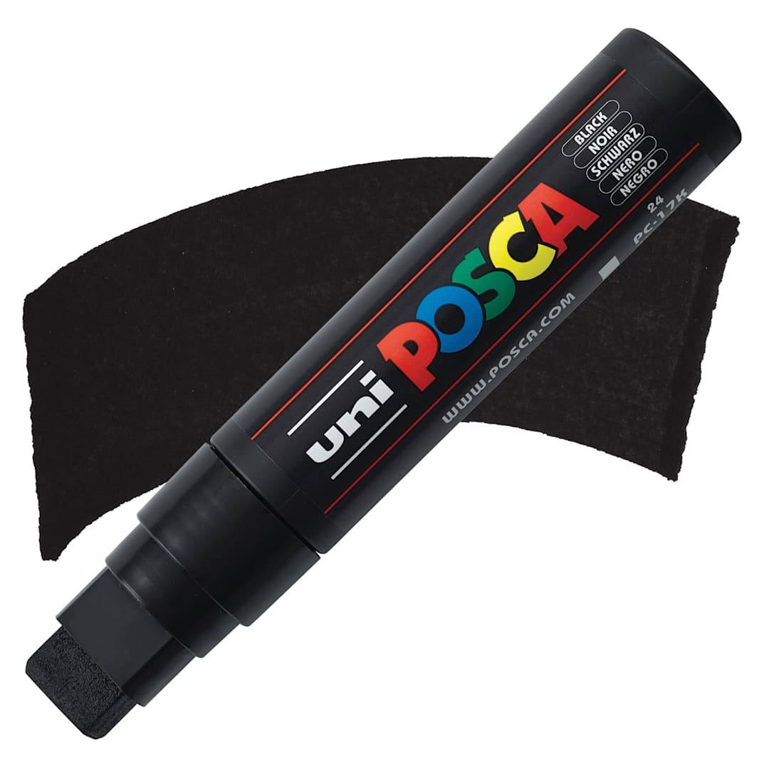 Open in modal - Posca Paint Marker - Black, Extra Broad Chisel, 15 mm - marker and swatch