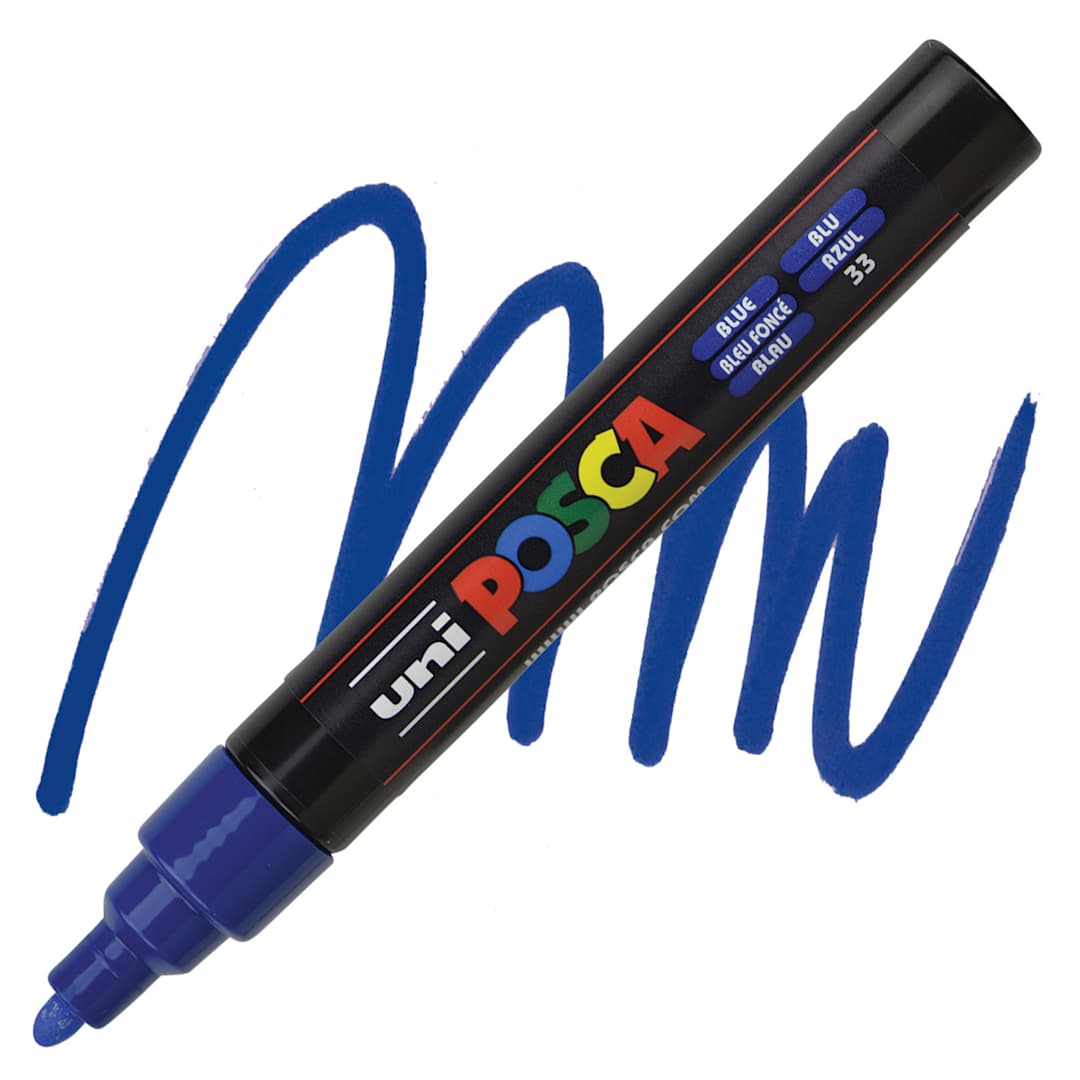 Open in modal - Posca Paint Marker - Blue, Bullet Tip, 2.5 mm marker and swatch