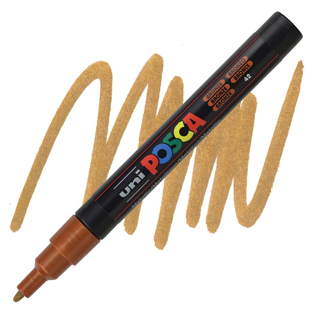 Open in modal - Posca Paint Marker - Bronze, Fine, Bullet Tip, 0.9 mm - 1.3 mm - marker and swatch