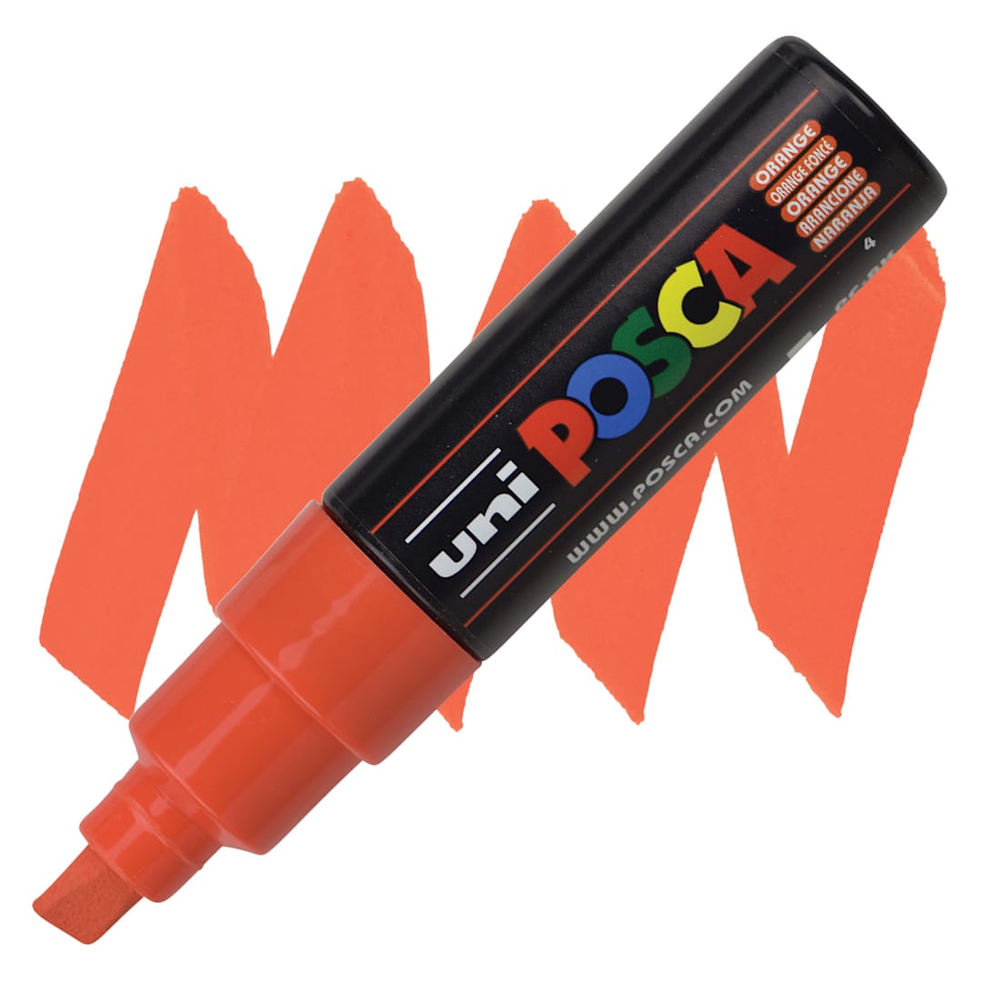 Open in modal - Posca Paint Marker - Orange, Broad Chisel, 8 mm - marker and swatch
