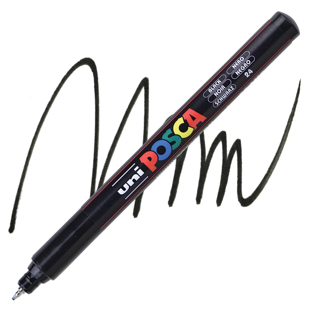 Open in modal - Posca Paint Marker - Black, X-Fine Tip, 0.7 mm marker and swatch