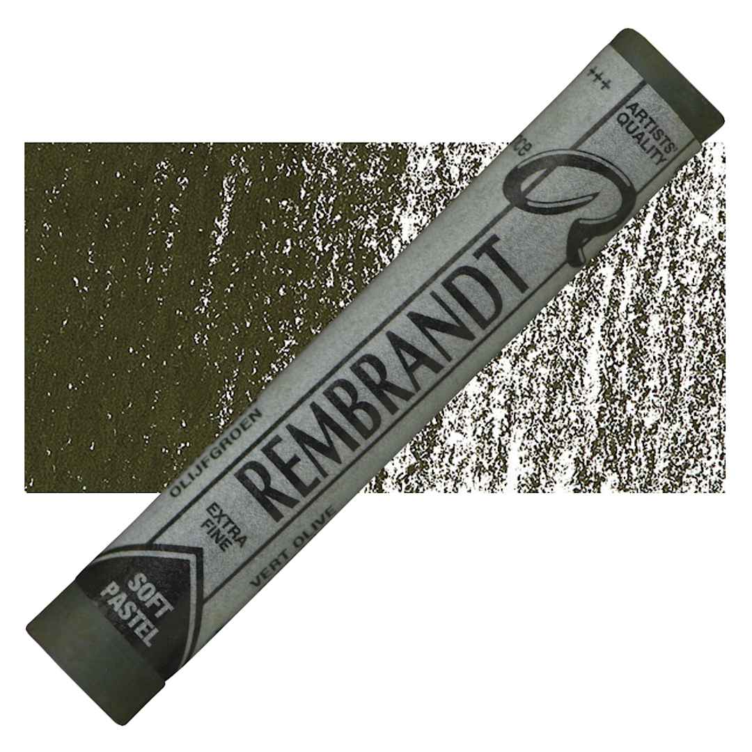 Open in modal - Rembrandt Soft Pastel - Olive Green 620.2 pastel and swatch