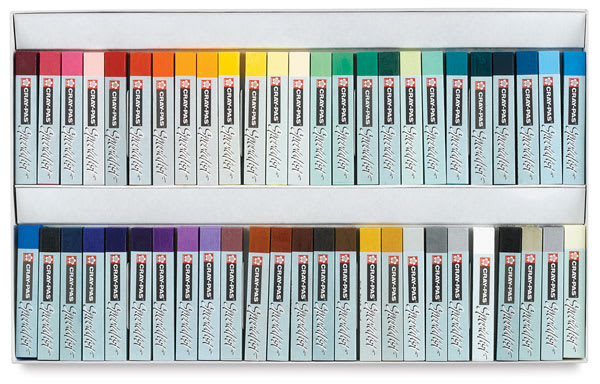 Open in modal - Sakura Cray-Pas Specialist Oil Pastels Sets - Top view of Set of 50 in open storage trays