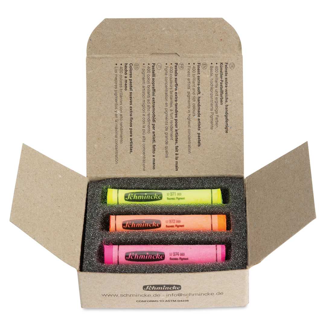 Open in modal - Schmincke Soft Pastels - Set of 3, Neon Colors, Full Stick, open