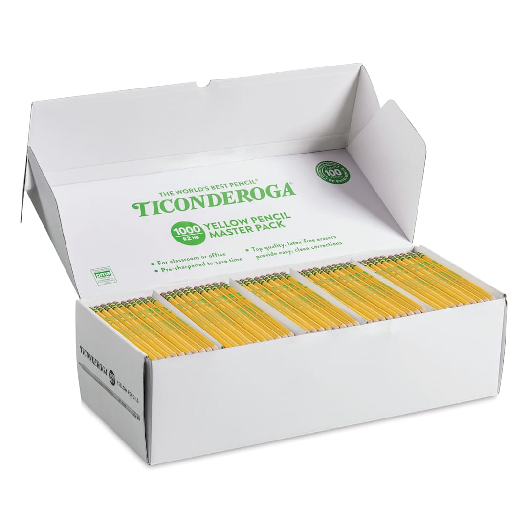 Open in modal - Dixon Ticonderoga Pencils - Box of 1000, Yellow, Pre-Sharpened, open packaging showing contents