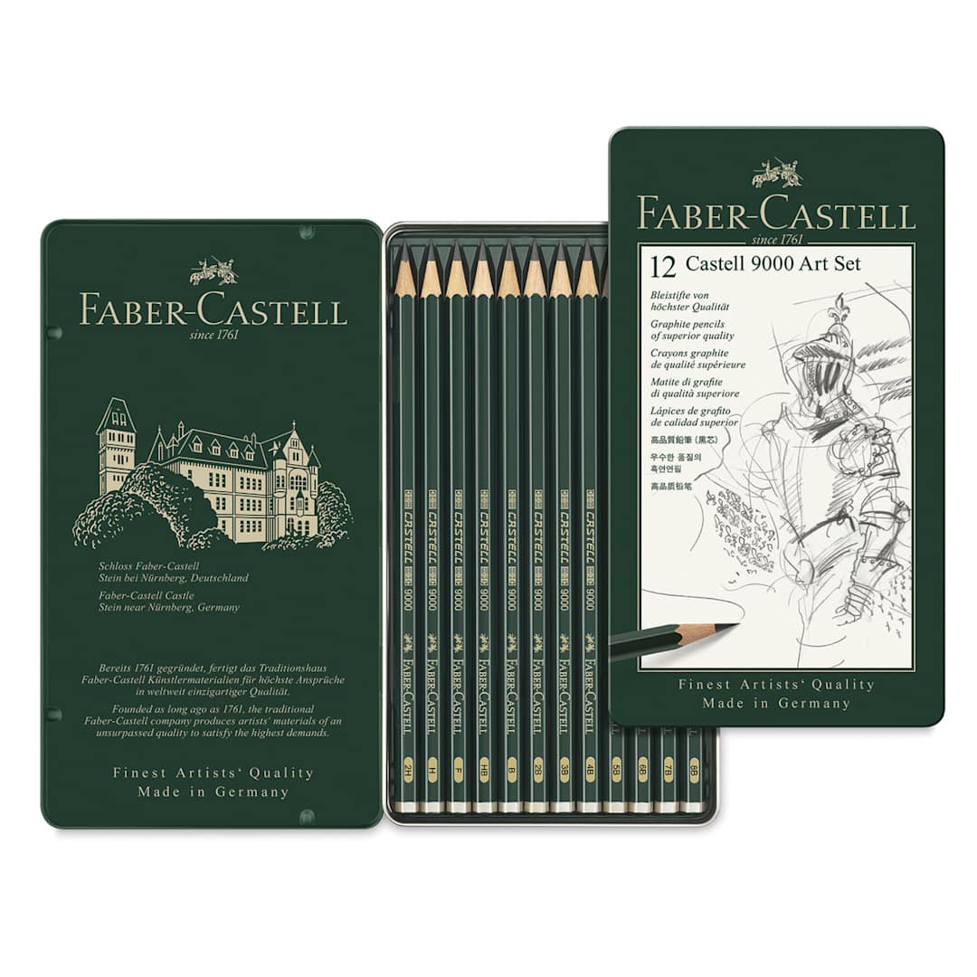 Open in modal - Faber-Castell 9000 Drawing Pencils-Art Set of 12  Outside of package and Contents