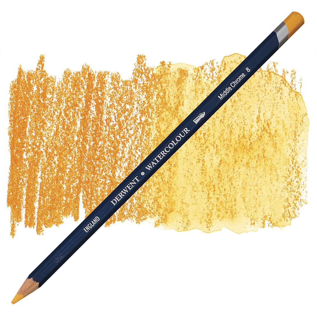 Open in modal - Derwent Watercolor Pencil - Middle Chrome pencil and swatch