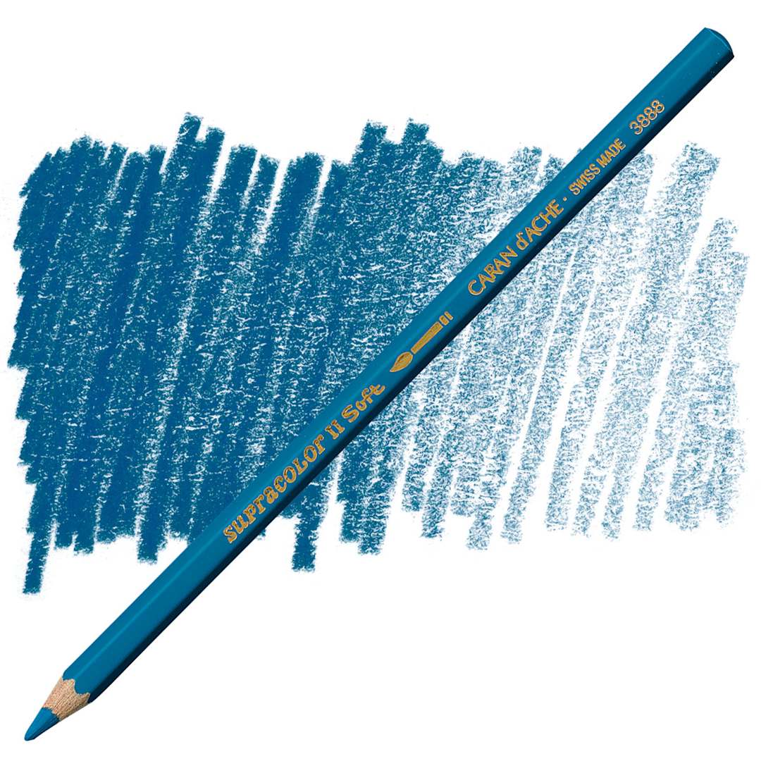 Open in modal - Caran d'Ache Supracolor Soft Aquarelle Pencil - Cobalt Blue pencil and swatch