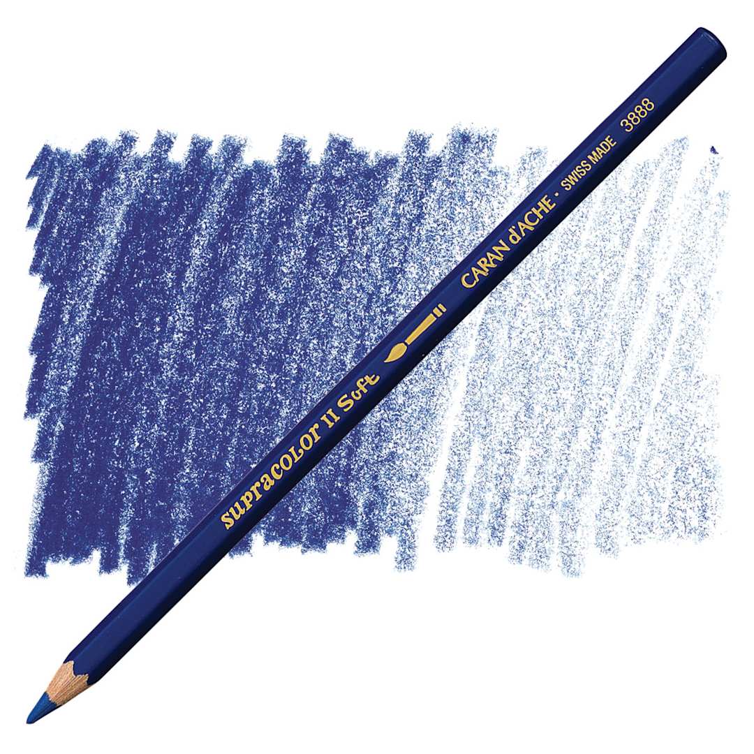 Open in modal - Caran d'Ache Supracolor Soft Aquarelle Pencil - Night Blue pencil and swatch